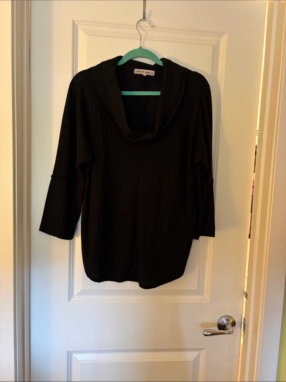 Absolutely Famous Black Cowl Neck Ribbed Sweater
